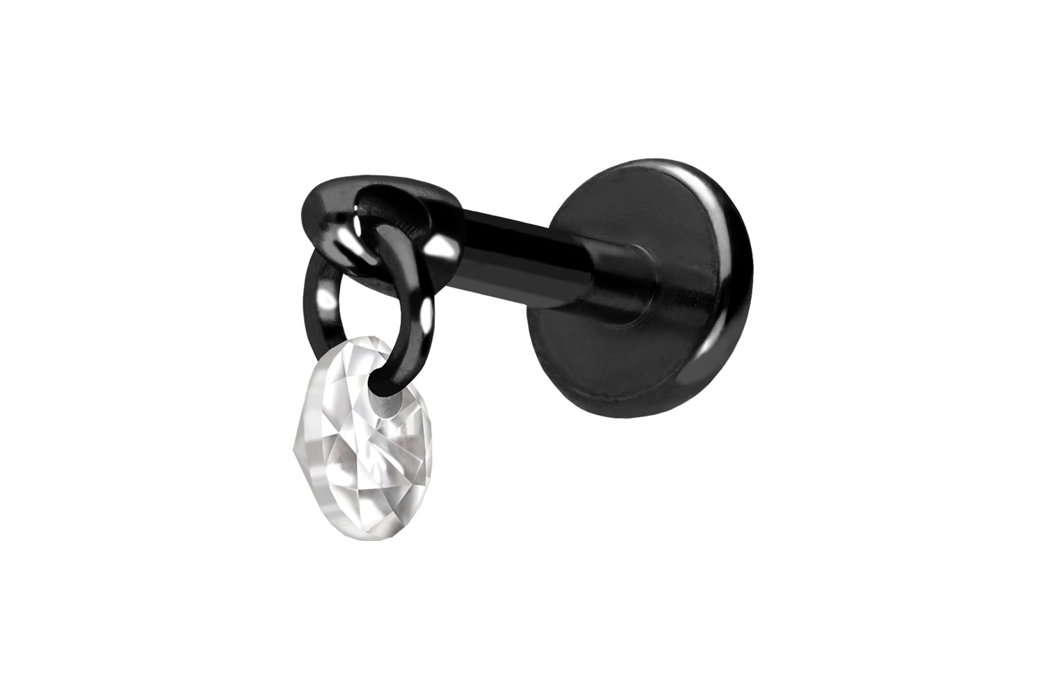 Titan Labret Piercing mit Push Fit RUNDER KRISTALL